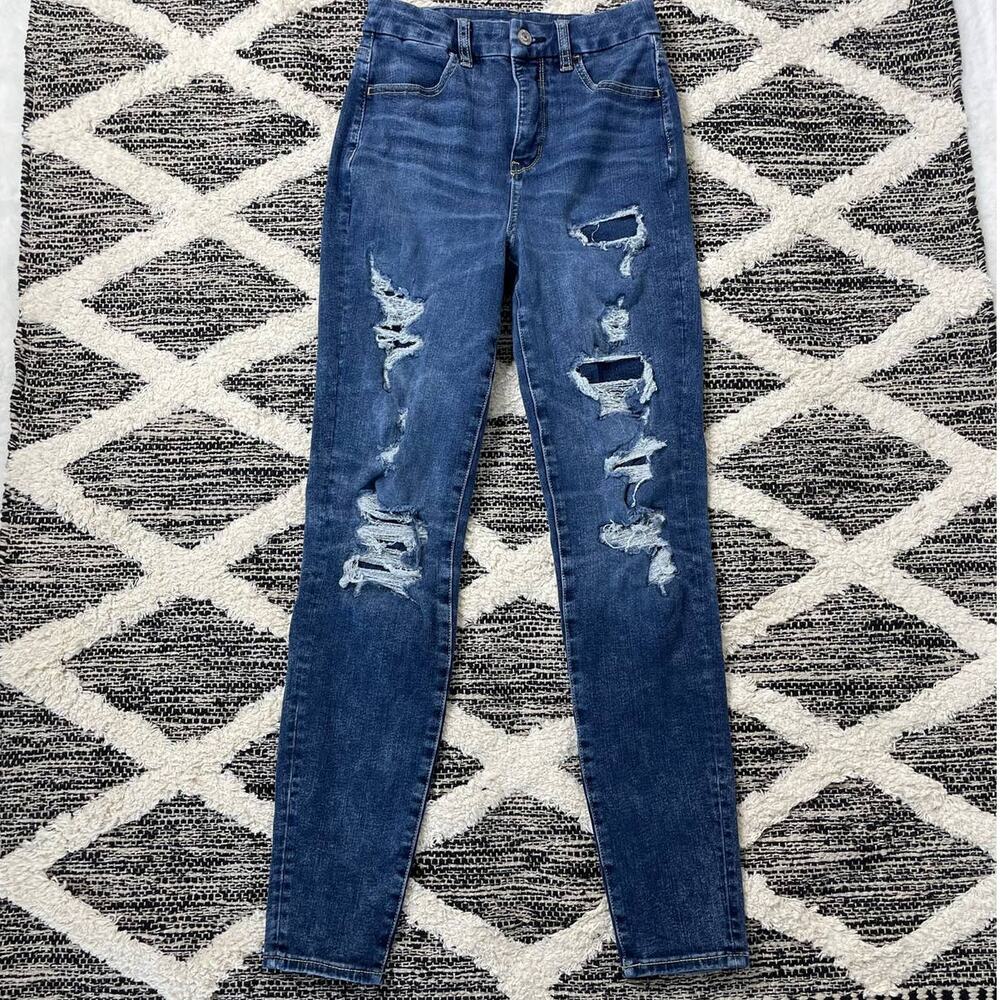 American Eagle Curvy Super Hi-Rise Legging Womens size 0 Regular Distressed